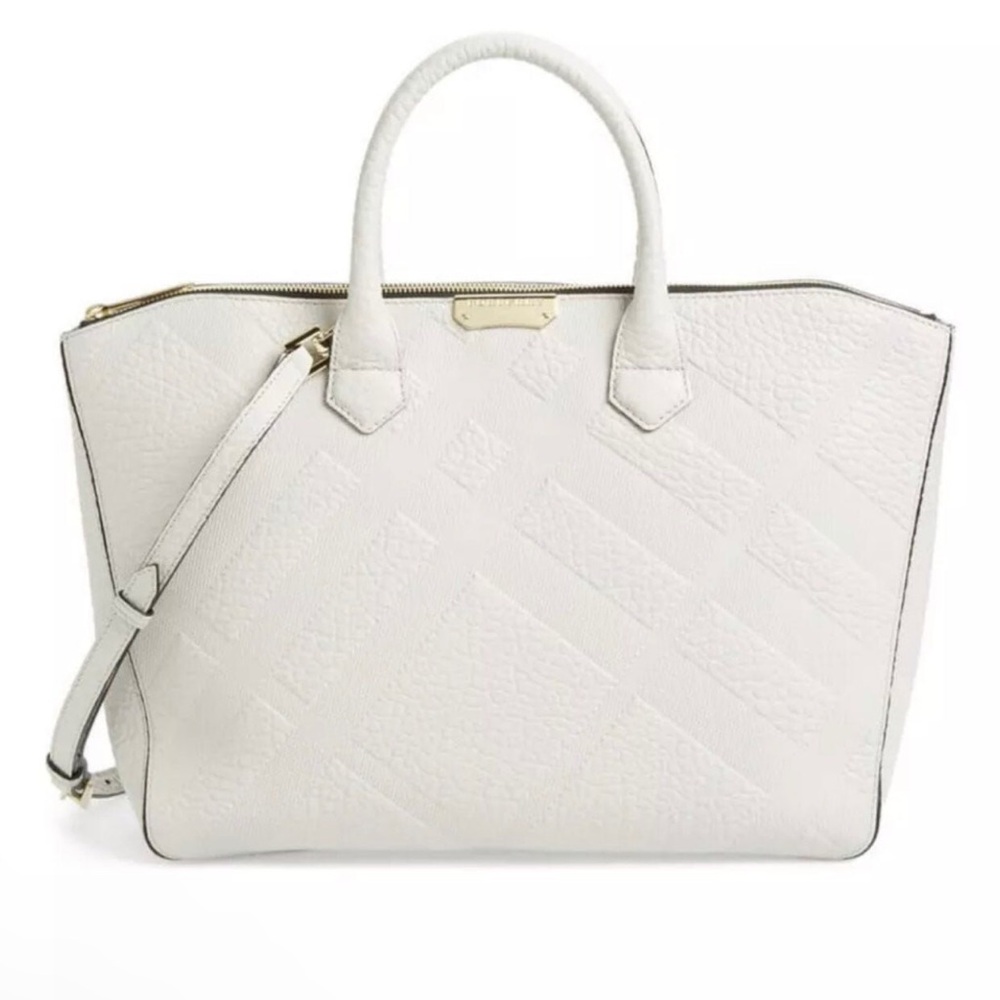 Burberry Dewsbury Check Embossed Tote White Ivory